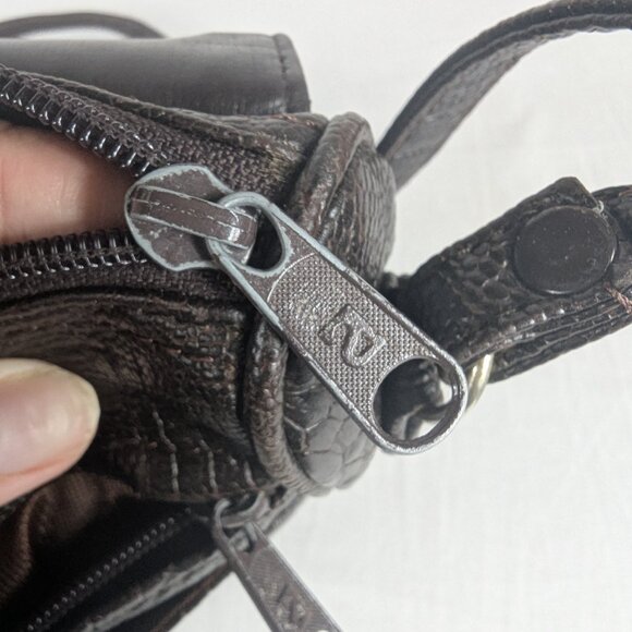 Nas Bag Purse Shoulder Bag Crossbody Brown Alligator Snakeskin Pattern Vtg 80s - Picture 8 of 12